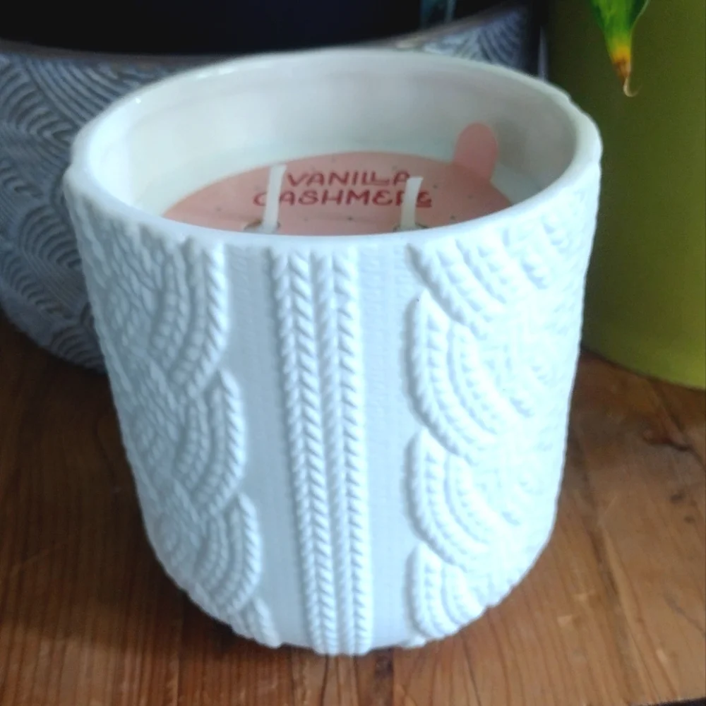 World Market Vanilla Cashmere Scented Candle in Textured White Holder